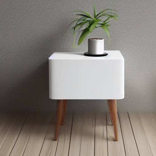 Prompt: white zen clean modern minimalist bedside table, softly lit, cool, clean, bright, spiritual vibes