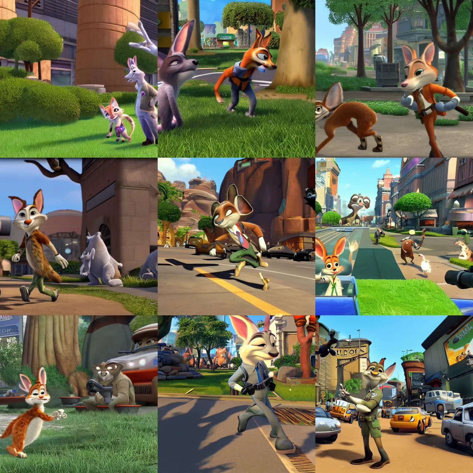 Prompt: Zootopia as a first person shooter for the Playstation 2, gameplay screenshot