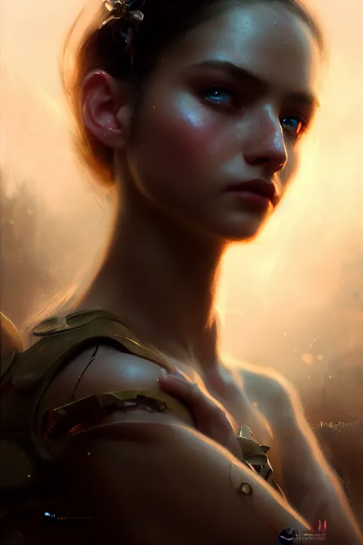 Image similar to cinematic shot of an epic portrait of a fairy dressed in military clothes, shiny skin, beautiful eyes, beautiful, small details, night setting, realistic poster with volumetric light from craig mallism, artgerm, jeremy lipkin and michael garmash, unreal engine, radiant light, detailed and complex environment, digital art, trends at art station, a masterpiece