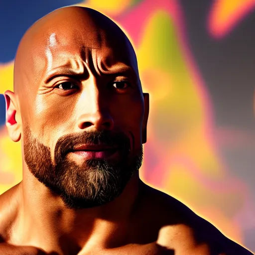 Image similar to close up photograph of very high on weed dwayne johnson, stoner eyes, dwayne johnson smoked weed, weed background, 8 k resolution