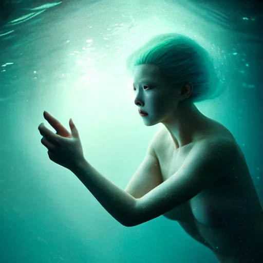 Prompt: ultra realistic horror photo of a dimly lit translucent female alien creature underwater, very intricate details, focus, full frame image, curvy, model pose, artwork by tooth wu and wlop and greg rutkowski, award winning