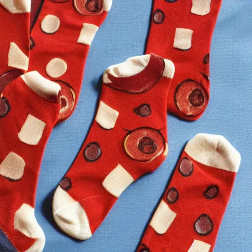 Image similar to pepperoni pizza but instead of pepperoni is socks