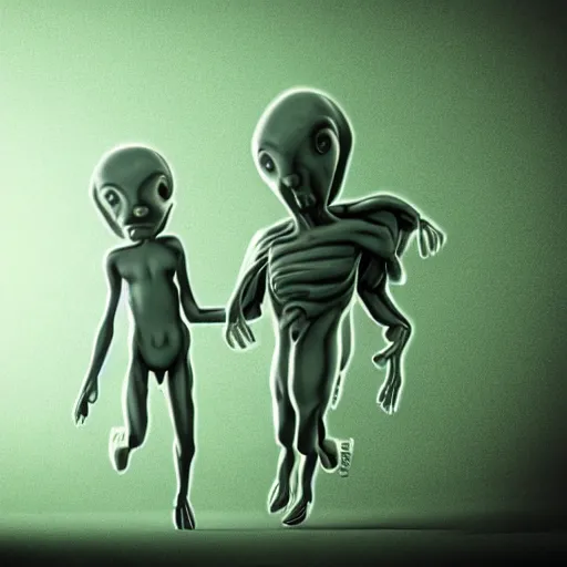 Prompt: gray alien being, abducting a human, super detailed realistic photograph
