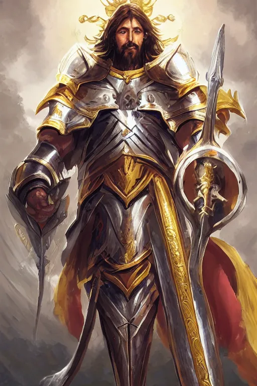 Prompt: A card of Jesus as a knight of zodiac using a saint seiya Sacred Heart armor , card game, card, trade card game, artifact , by Stanley Artgerm Lau, WLOP, Rossdraws, James Jean, Andrei Riabovitchev, Marc Simonetti, Yoshitaka Amano, ArtStation, CGSociety,