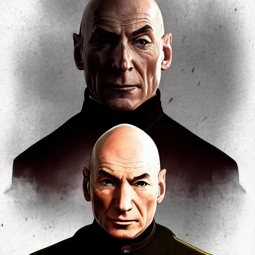 Image similar to portrait of jean luc picard in dishonored 2 style