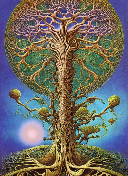 Image similar to tree of life by roger dean and andrew ferez, art forms of nature by ernst haeckel, divine chaos engine, symbolist, visionary, art nouveau, botanical fractal structures, organic, detailed, realistic, surreality