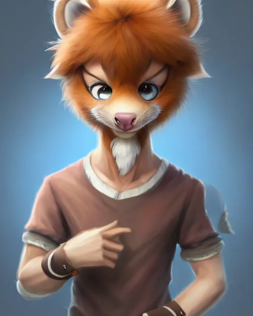 Image similar to character concept art of a cute young male anthropomorphic furry | | adorable, nuzzlesome, wigglesome, key visual, realistic shaded perfect face, fine details by stanley artgerm lau, wlop, rossdraws, james jean, andrei riabovitchev, marc simonetti, and sakimichan, trending on weasyl