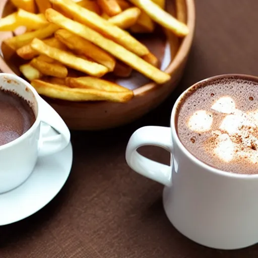 Prompt: hot chocolate with french fries in it