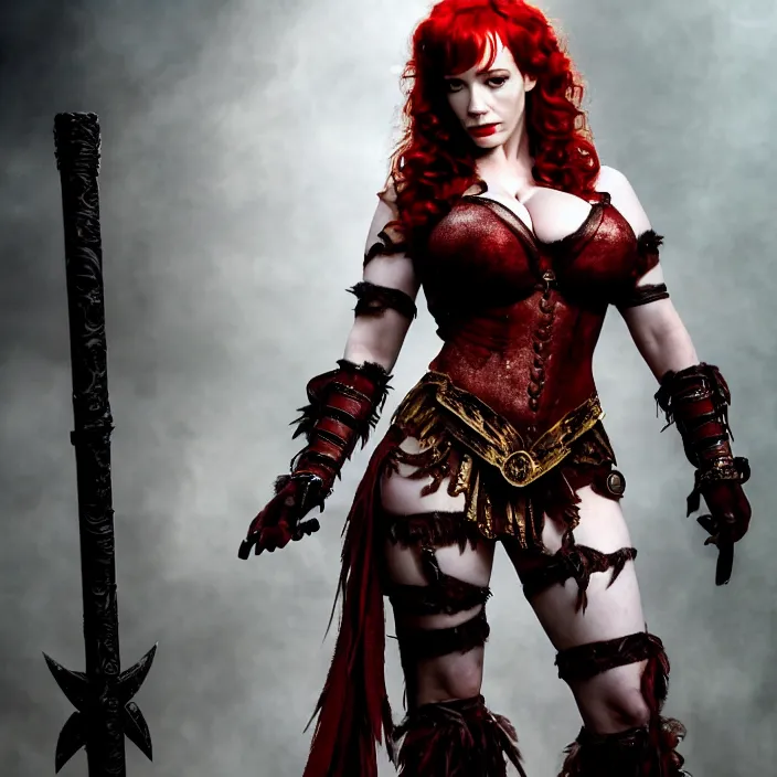 Image similar to full length photo of christina hendricks as a vampire amazon warrior, highly detailed, 4 k, hdr, smooth, sharp focus, high resolution, award - winning photo