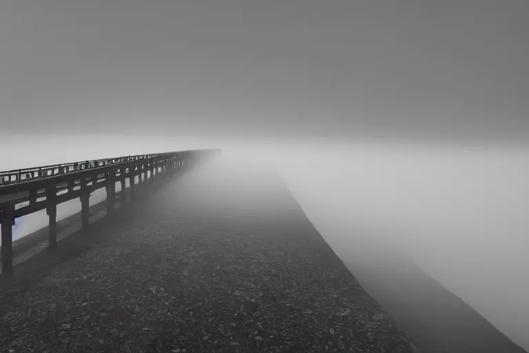 Image similar to an endless liminal bridge, fog, mid night, 4k