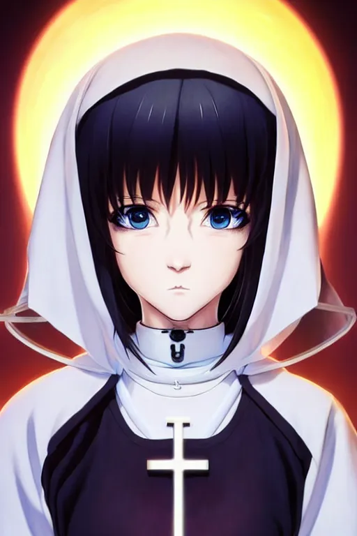 Portrait Anime Cyborg Girl In Nun Clothes Holy Church Stable Diffusion OpenArt