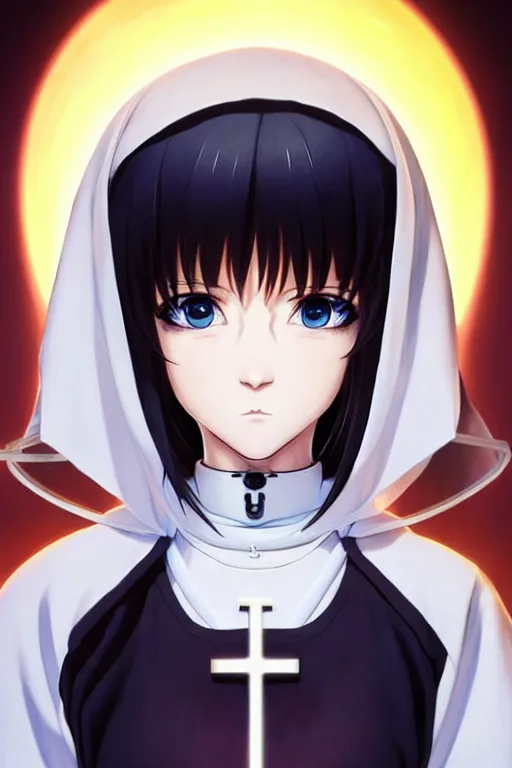 Prompt: portrait Anime cyborg girl in nun clothes, holy church Warhammer 40000, cute-fine-face, white-hair pretty face, realistic shaded Perfect face, fine details. Anime. realistic shaded lighting by Ilya Kuvshinov katsuhiro otomo ghost-in-the-shell, magali villeneuve, artgerm, rutkowski, WLOP Jeremy Lipkin and Giuseppe Dangelico Pino and Michael Garmash and Rob Rey