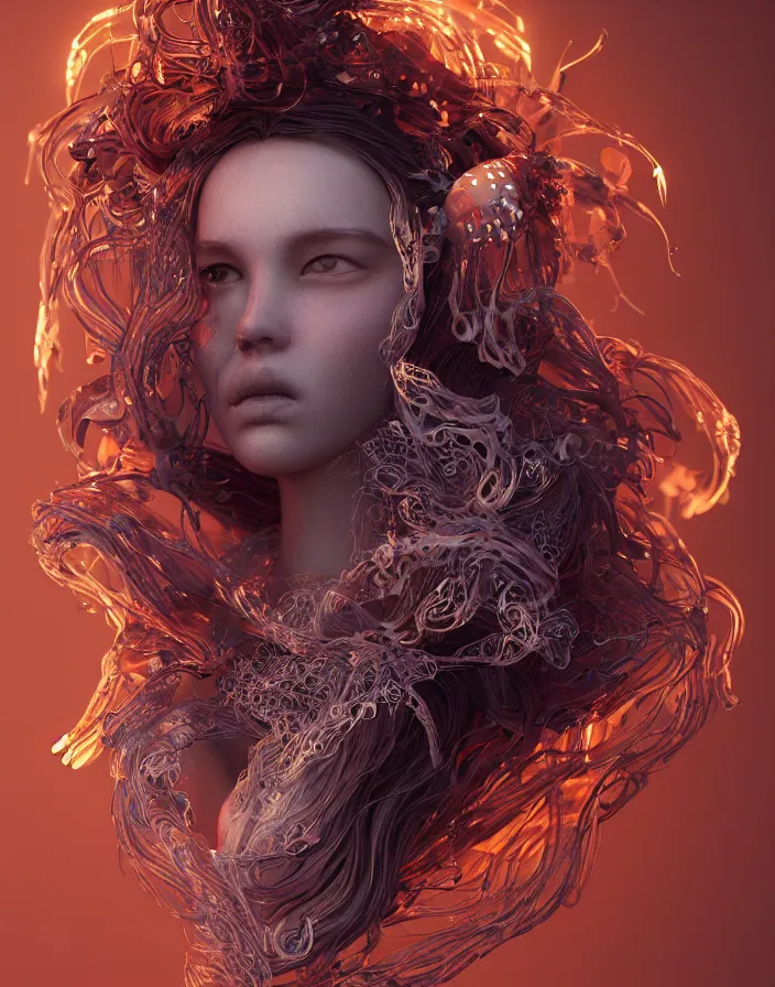 Image similar to goddess portrait. jellyfish phoenix head. intricate artwork by Tooth Wu and wlop and beeple. octane render, trending on artstation, greg rutkowski very coherent symmetrical artwork. cinematic, hyper realism, high detail, octane render, 8k