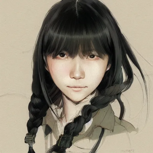 Image similar to full body portrait of a korean schoolgirl with long hair and bangs, her arms are splitting into roots, dramatic lighting, illustration by Greg rutkowski, yoji shinkawa, 4k, digital art, concept art, trending on artstation