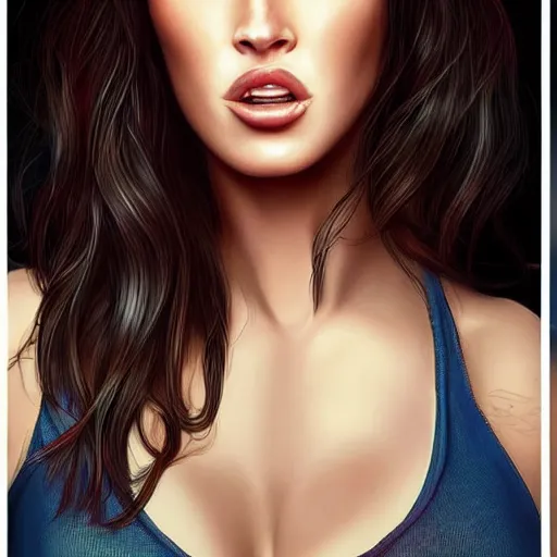 Prompt: megan fox sticking her tongue out, hyperrealistic portrait, photo realistic, poster, artstation, volumetric lighting, digital art, very detailed face by magali villeneuve