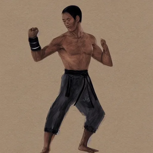 Prompt: fox doing wai kru muay thai movements, concept art