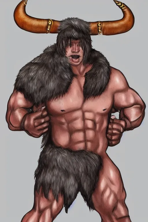 Prompt: portrait of a muscular bull man barbarian, fursona, furry art