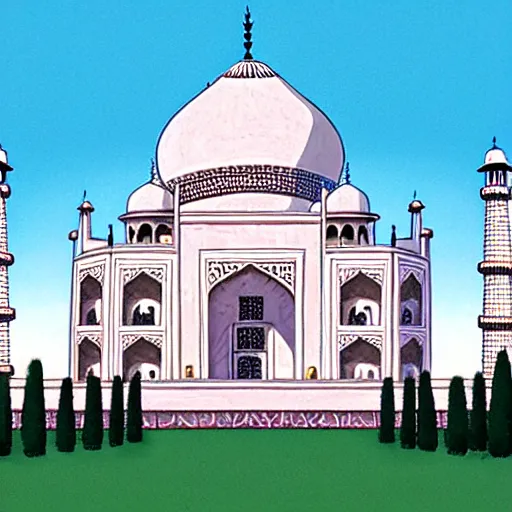 Image similar to taj mahal, drawn by hayao miyazaki