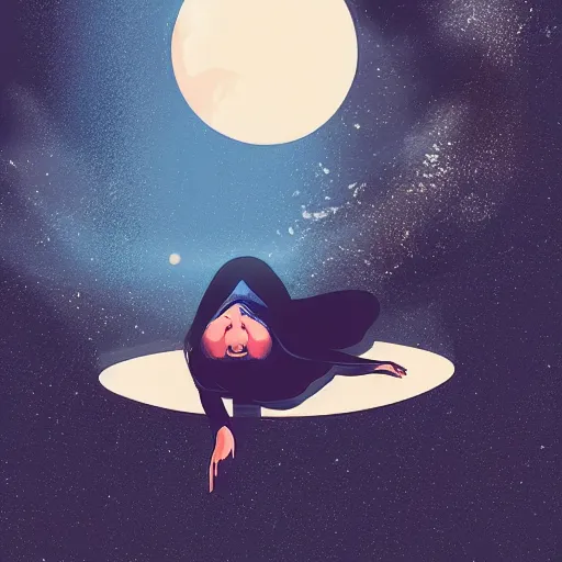 Image similar to a woman floating in space by ilya kuvshinov, digital art, smooth lines