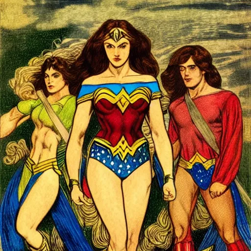 Image similar to wonder woman, art by dante gabriel rossetti, hyperdetailed