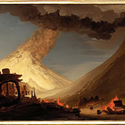 Image similar to volcano eruption, artwork by hubert robert