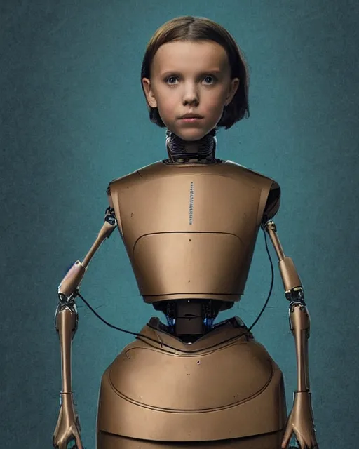 Prompt: millie bobby brown as a robot by leonardo da vinci