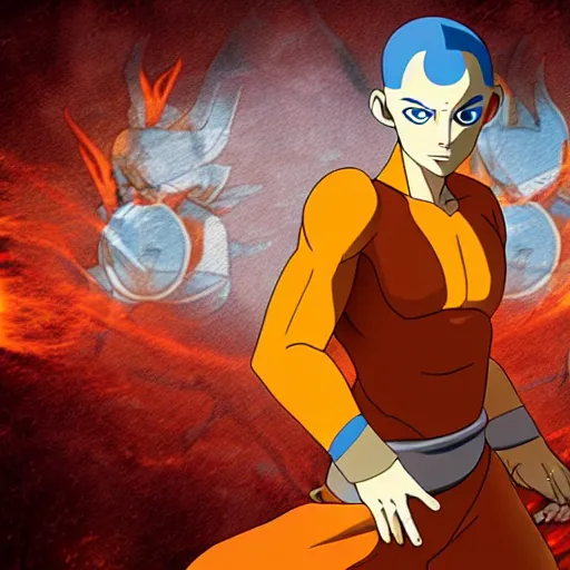 Prompt: Avatar Aang in Avatar's Kurama Sage State Mode