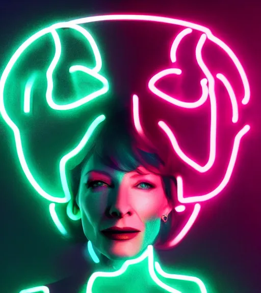 Image similar to cate blanchett ,neon colors, strong lighting, by Josan Gonzalez, HD, 4K