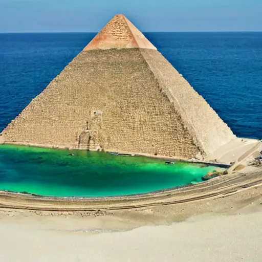 Prompt: ancient pyramid in the middle of the sea