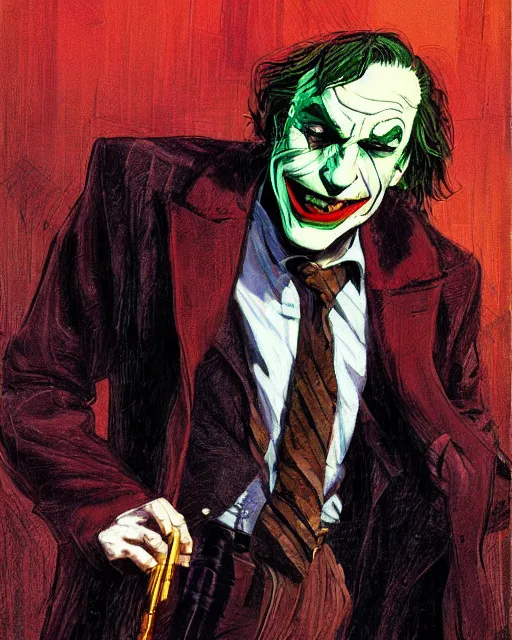 Image similar to portrait of saul goodman as the joker, concert photography, art by makoto shinkai and peter elson, bernie wrightson