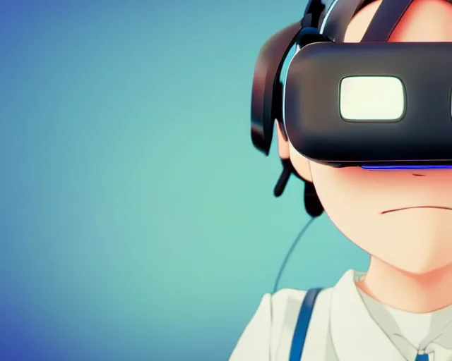 Image similar to anime fine details portrait of joyful girl in vr headset in school, bokeh. anime masterpiece by Studio Ghibli. 8k render, sharp high quality anime illustration in style of Ghibli, artstation