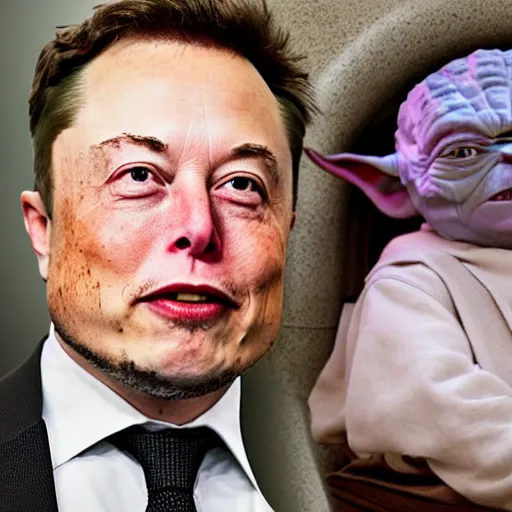 Image similar to elon musk sitting on toilet, but elon musk is yoda