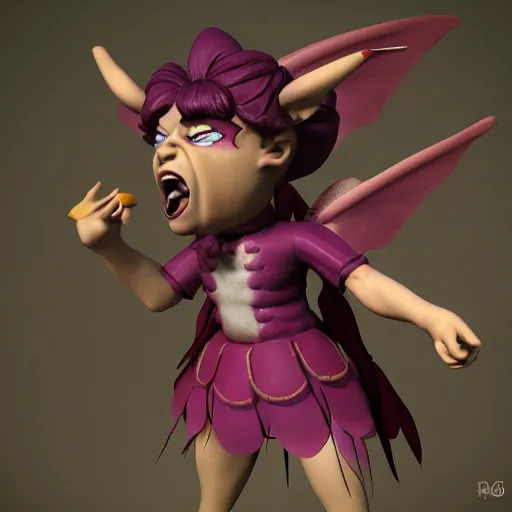 Image similar to an angry fairy yells at a jester, 3 d render, cute, angry, trending on artstation, forest