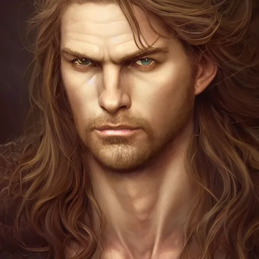 Image similar to portrait, handsome long - haired male fantasy paladin, blond, rpg game, stern expression, main character, highly detailed, digital painting, artstation, concept art, smooth, sharp focus, illustration, artgerm, tomasz alen kopera, peter mohrbacher, donato giancola, joseph christian leyendecker, wlop, frank frazetta