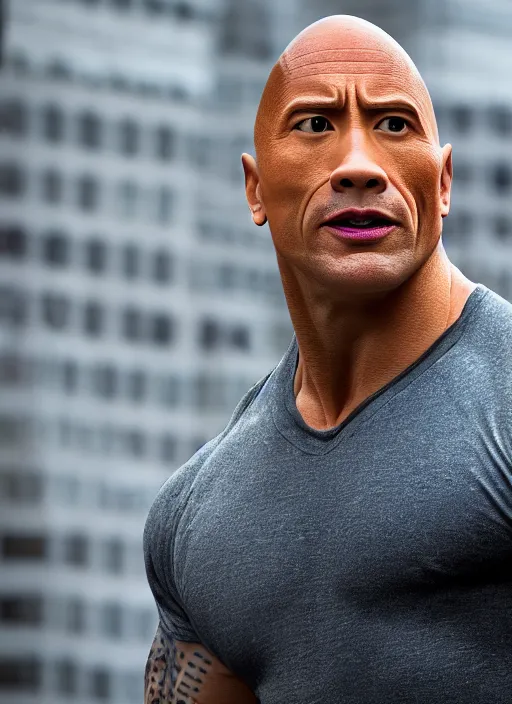 Image similar to dwayne the rock johnson is mrs doubtfire, movie frame still, leica sl 2 5 0 mm, vivid color, high quality, high textured, real life