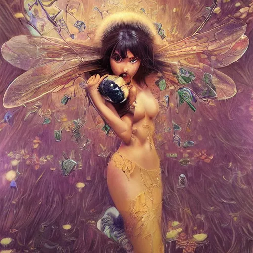 Prompt: incredible monster bee by stanley artgerm lau, wlop, rossdraws, james jean, andrei riabovitchev, yoshitaka amano. background by james jean and gustav klimt, light by julie belltrending on artstation