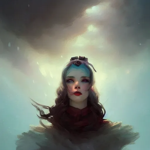 Image similar to beautiful grumpy girl, portrait, ice magic, whimsical, dark hair and makeup, cute, sharp focus, digital painting, matte fantasy painting, deviantart artstation, by jason felix, ivan aivazovsky, steve argyle, tyler jacobson, peter mohrbacher, cinema, masterpiece