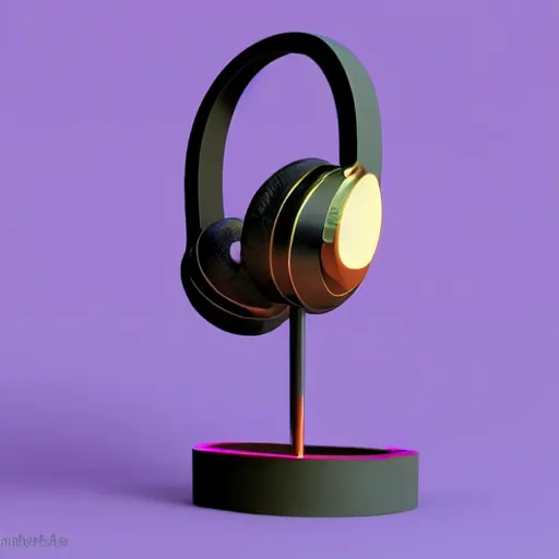 Image similar to headphone stand, futuristic, techno, cyberpunk, product design, render, cute, swag, geometric, fun, iconic