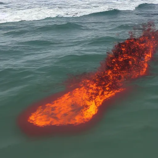 Prompt: plastic in the ocean, oil spill in the ocean, the ocean is literally on fire