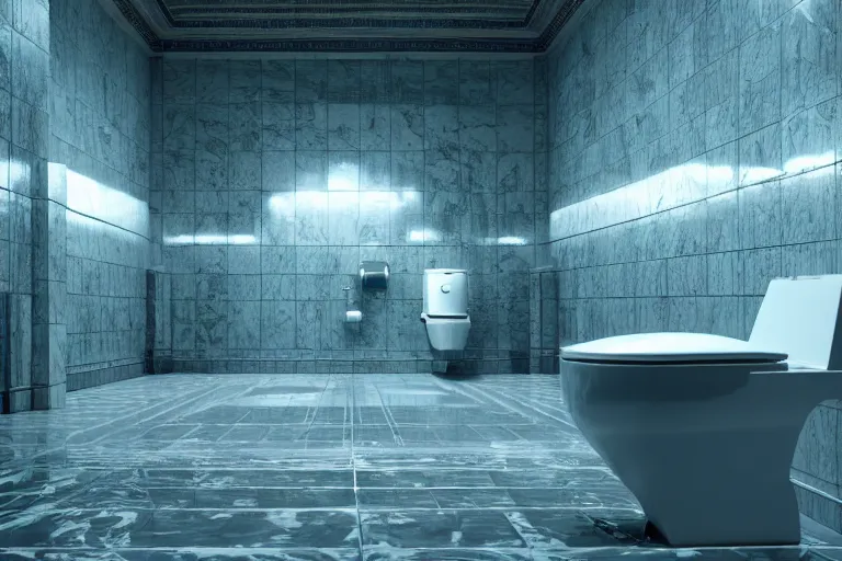 Image similar to hyperrealism aesthetic ridley scott photography of detailed ultra huge toilet in surreal scene from detailed art house movie in style of denis villeneuve and wes anderson