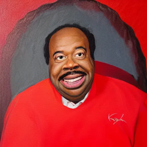 Prompt: ( ( ( portrait of leslie david baker as stanley hudson of the office television series ) ) ) a painting by igor kazarin, head to waist, light coming from the right side, red background