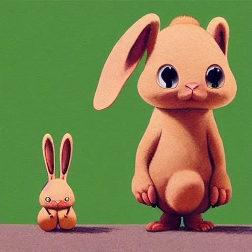 Image similar to goro fujita illustration of a cute bunny, it has two big ears, a small body, two eyes, two hands and two feet