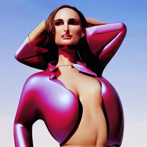 Prompt: natalie portman at burning man, plastic, toy, hajime sorayama style