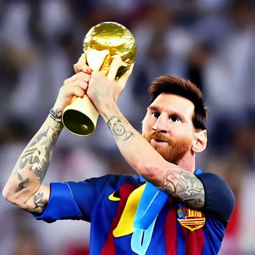 Image similar to lionel messi lifting the fifa world cup after