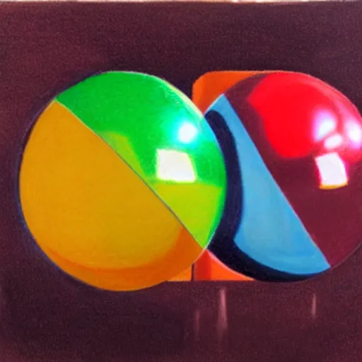 Prompt: chrome spheres on a red cube, drawn with pastel