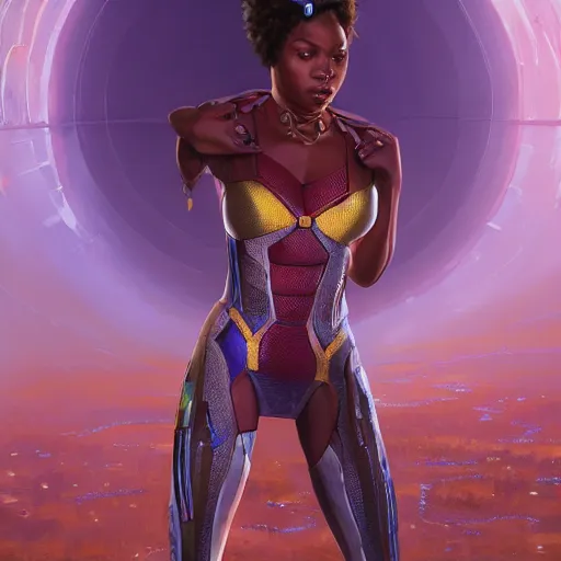 Image similar to highly detailed an african american woman in with the ironman random suit from the future gta v, stephen bliss, unreal engine, fantasy art by greg rutkowski, loish, rhads, ferdinand knab, makoto shinkai and lois van baarle, ilya kuvshinov, rossdraws, tom bagshaw, global illumination, radiant light, detailed and intricate environment