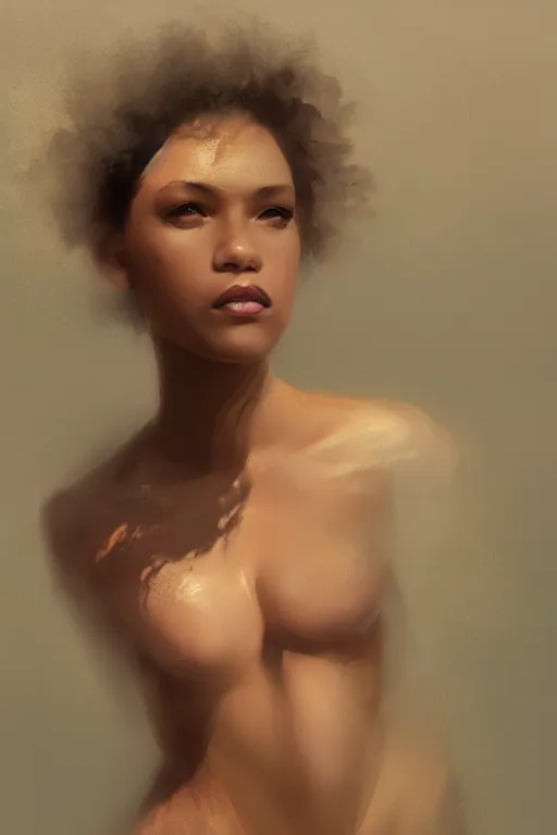 Prompt: full body beautiful mulatto girl, gorgeous, close-up portrait, intricate, elegant, volumetric lighting, scenery, digital painting, highly detailed, artstation, sharp focus, illustration, concept art, ruan jia, steve mccurry