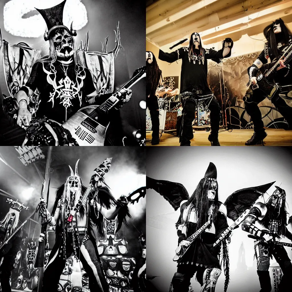 Prompt: Dimmu Borgir performing at a kid's birthday party