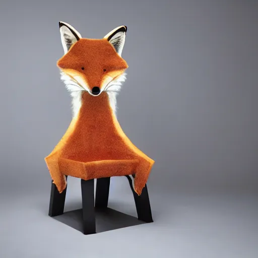 Prompt: a chair in the shape of a fox, advertising photography