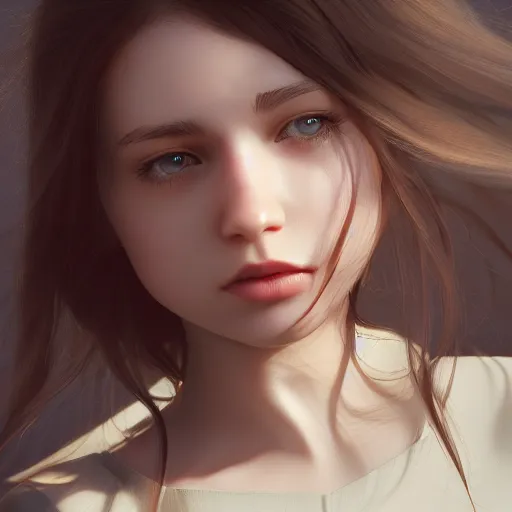 Image similar to girl with long hair, instagram photo, kodak, portra, by wlop, ilya kuvshinov, krenz, cushart, pixiv, zbrush sculpt, octane render, houdini, vfx, cinematic atmosphere, 8 k, unreal engine 5, ultra detailed, ultra realistic